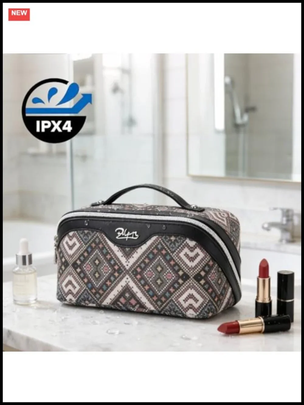 Boho Travel Makeup Bag Organizer - Waterproof Leather Cosmetic Case Set 3Pcs